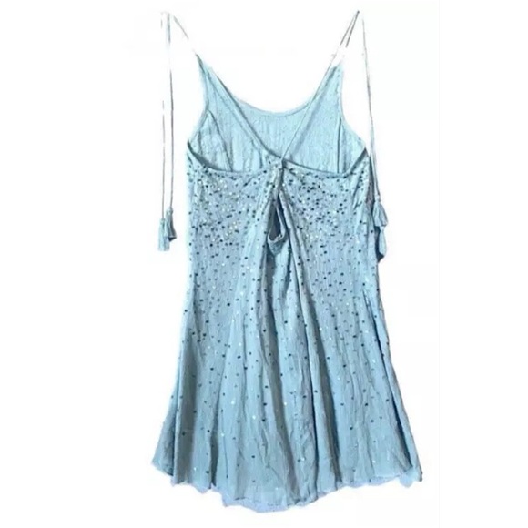 Free People Seeking Sequins Slip Dress XSmall 0 2 Blue Cross Back Tassel Ties - Picture 12 of 16